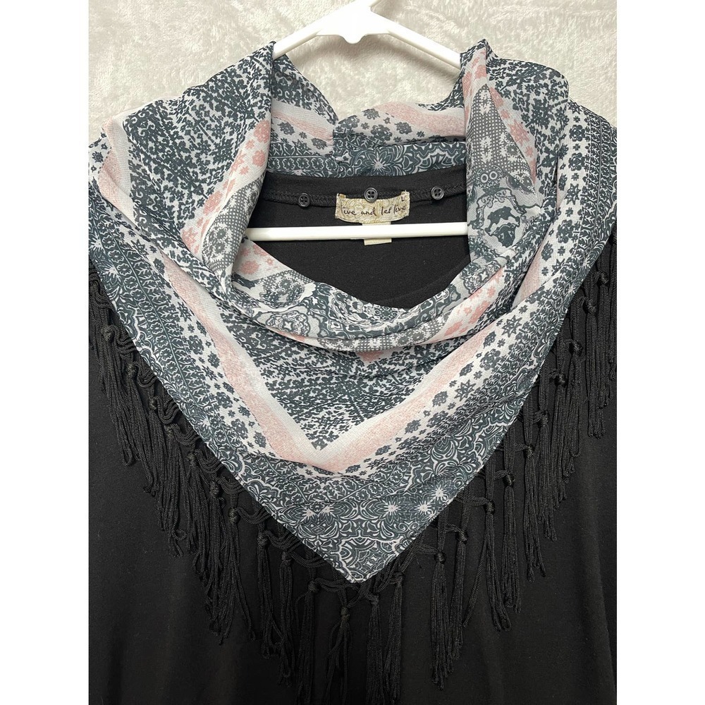 Live and let live blouse with detachable scarf Sz L - Picture 2 of 9